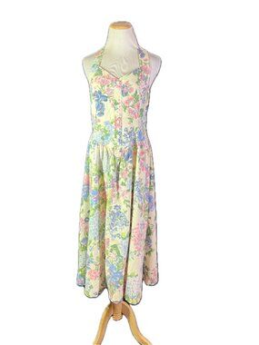 Vintage 1980s Walden Classics Size 12 Floral Dress Smocked Back Halter